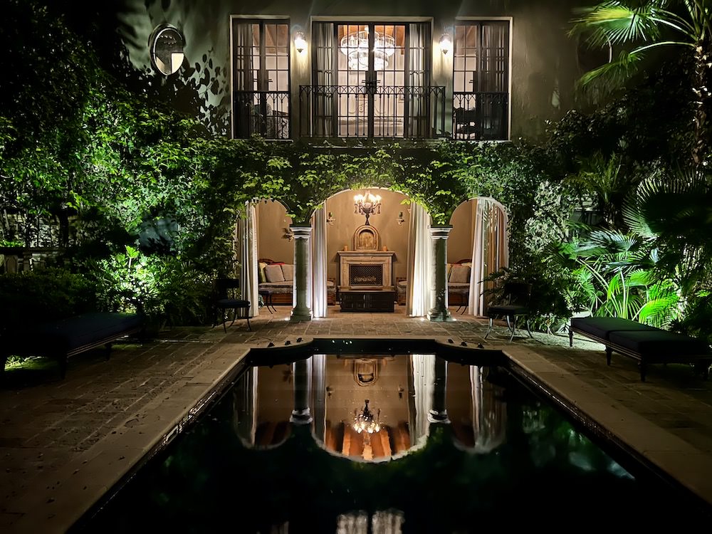 Casa Acanto pool and pool house at night via Quintessence