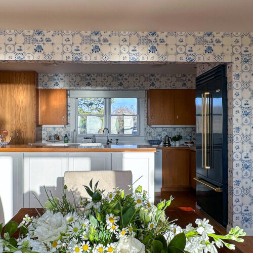 Framed soffit from dining room into kitchen