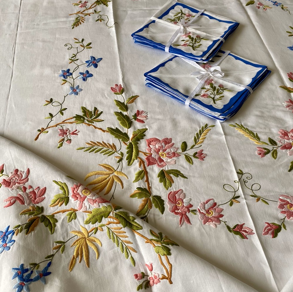 Vintage Italian Embroidered Table Linens Set