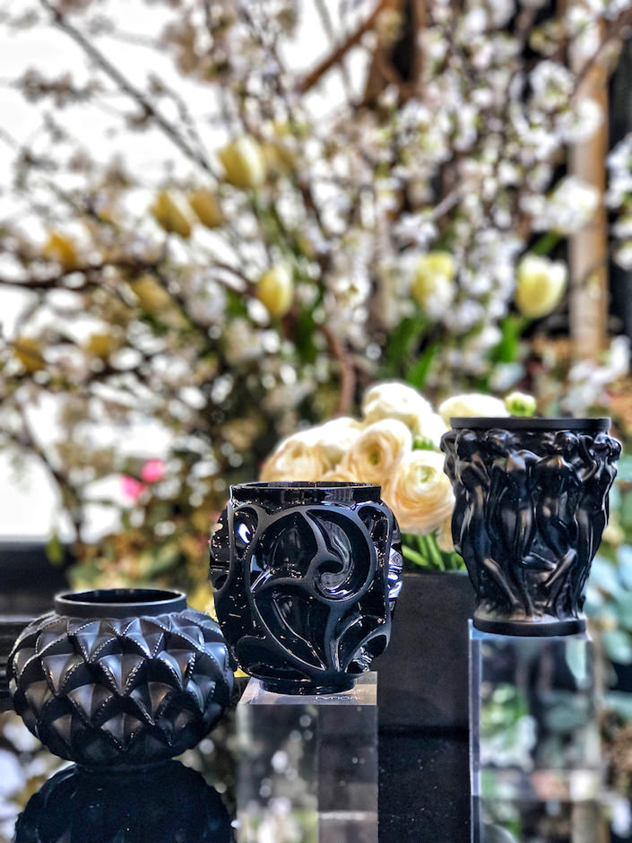 Lalique mini black crystal vases