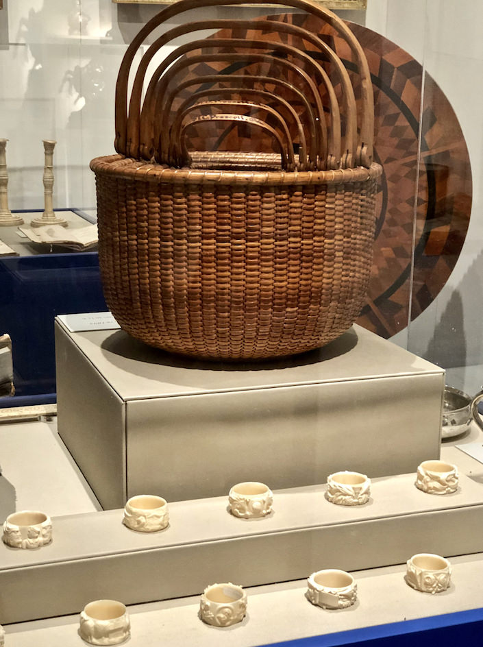 Nantucket baskets and ivory napkin rings at the NHA loan expedition at the 2019 Winter Show