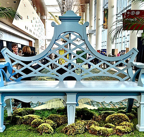 Vintage Millworks bench at the Antiques & Garden Show of Nashville